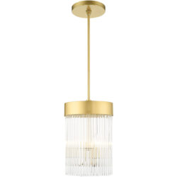 3 Light Soft Gold Chandelier with Soft Gold Drum with Clear Crystal Rods Shade-Lighting LumensChandeliers