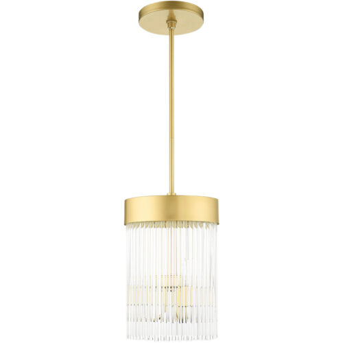 3 Light Soft Gold Chandelier with Soft Gold Drum with Clear Crystal Rods Shade-Lighting LumensChandeliers