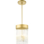 3 Light Soft Gold Chandelier with Soft Gold Drum with Clear Crystal Rods Shade-Lighting LumensChandeliers