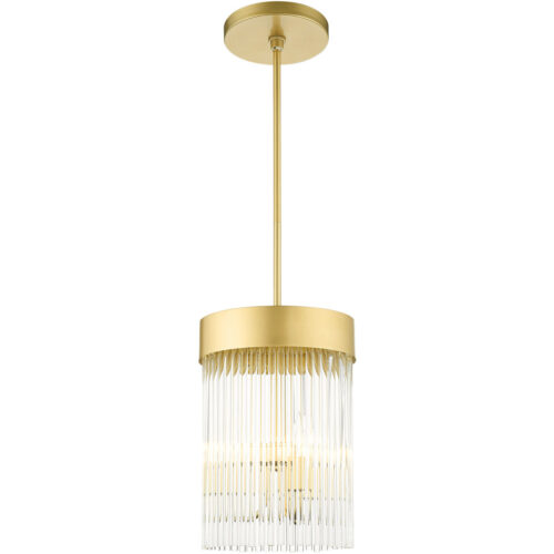 3 Light Soft Gold Chandelier with Soft Gold Drum with Clear Crystal Rods Shade-Lighting LumensChandeliers