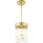 3 Light Soft Gold Chandelier with Soft Gold Drum with Clear Crystal Rods Shade-Lighting LumensChandeliers