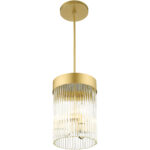 3 Light Soft Gold Chandelier with Soft Gold Drum with Clear Crystal Rods Shade-Lighting LumensChandeliers