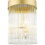 3 Light Soft Gold Chandelier with Soft Gold Drum with Clear Crystal Rods Shade-Lighting LumensChandeliers