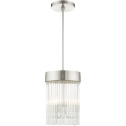 3 Light Brushed Nickel Chandelier with Brushed Nickel Drum with Clear Crystal Rods Shade-Lighting LumensChandeliers