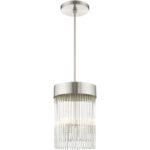 3 Light Brushed Nickel Chandelier with Brushed Nickel Drum with Clear Crystal Rods Shade-Lighting LumensChandeliers