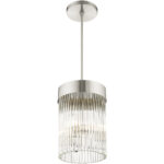 3 Light Brushed Nickel Chandelier with Brushed Nickel Drum with Clear Crystal Rods Shade-Lighting LumensChandeliers