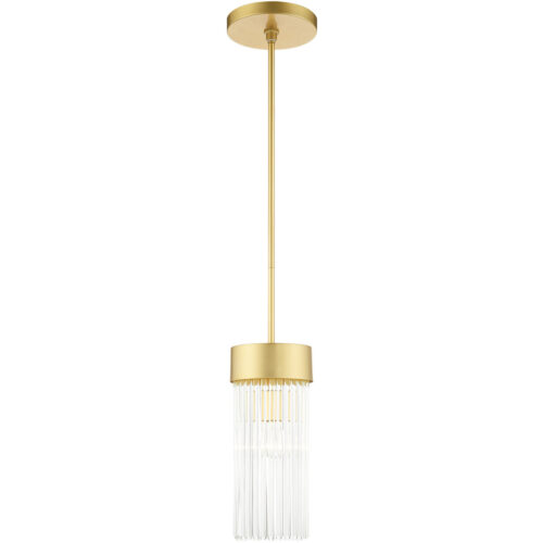 1 Light Soft Gold Chandelier with Soft Gold Drum with Clear Crystal Rods Shade-Lighting LumensChandeliers