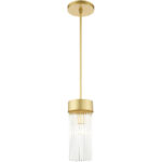 1 Light Soft Gold Chandelier with Soft Gold Drum with Clear Crystal Rods Shade-Lighting LumensChandeliers