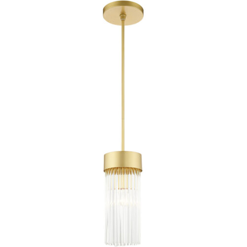 1 Light Soft Gold Chandelier with Soft Gold Drum with Clear Crystal Rods Shade-Lighting LumensChandeliers