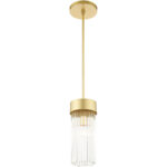 1 Light Soft Gold Chandelier with Soft Gold Drum with Clear Crystal Rods Shade-Lighting LumensChandeliers