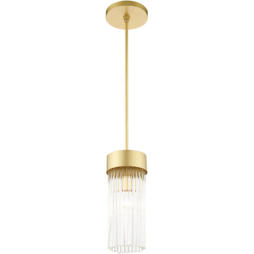 1 Light Soft Gold Chandelier with Soft Gold Drum with Clear Crystal Rods Shade-Lighting LumensChandeliers