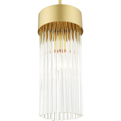 1 Light Soft Gold Chandelier with Soft Gold Drum with Clear Crystal Rods Shade-Lighting LumensChandeliers