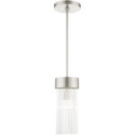 1 Light Brushed Nickel Chandelier with Brushed Nickel Drum with Clear Crystal Rods Shade-Lighting LumensChandeliers