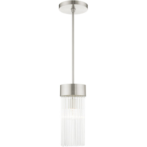 1 Light Brushed Nickel Chandelier with Brushed Nickel Drum with Clear Crystal Rods Shade-Lighting LumensChandeliers