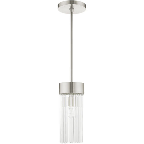 1 Light Brushed Nickel Chandelier with Brushed Nickel Drum with Clear Crystal Rods Shade-Lighting LumensChandeliers