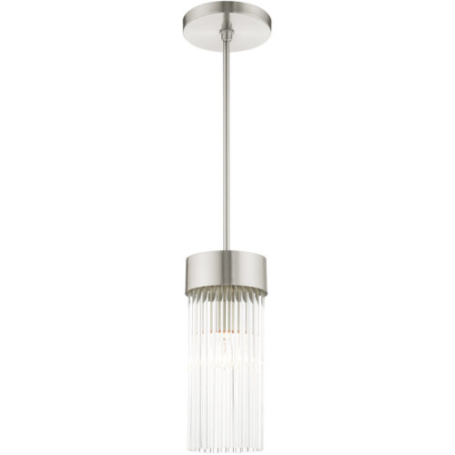 1 Light Brushed Nickel Chandelier with Brushed Nickel Drum with Clear Crystal Rods Shade-Lighting LumensChandeliers