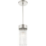 1 Light Brushed Nickel Chandelier with Brushed Nickel Drum with Clear Crystal Rods Shade-Lighting LumensChandeliers