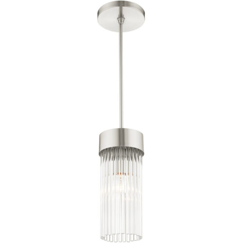 1 Light Brushed Nickel Chandelier with Brushed Nickel Drum with Clear Crystal Rods Shade-Lighting LumensChandeliers