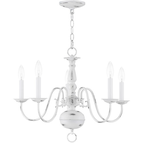 5 Light Antique White Chandelier with Steel base material-Lighting LumensChandeliers