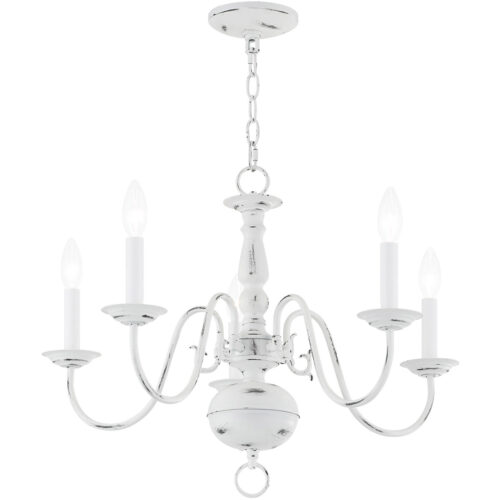 5 Light Antique White Chandelier with Steel base material-Lighting LumensChandeliers