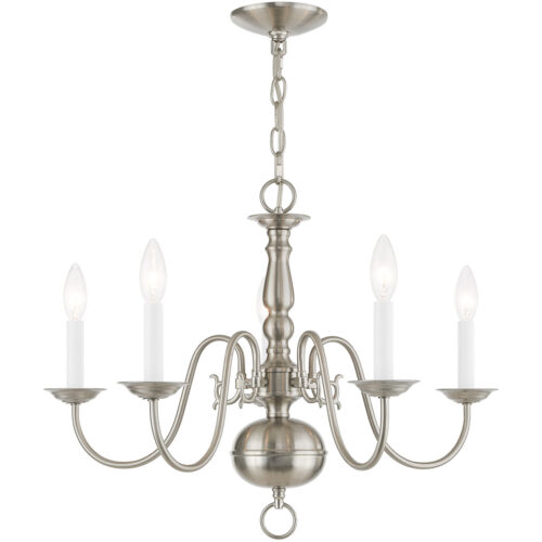 5 Light Brushed Nickel Chandelier with Steel base material-Lighting LumensChandeliers