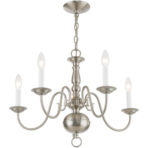 5 Light Brushed Nickel Chandelier with Steel base material-Lighting LumensChandeliers