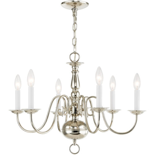 6 Light Polished Nickel Chandelier with Steel base material-Lighting LumensChandeliers