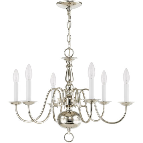 6 Light Polished Nickel Chandelier with Steel base material-Lighting LumensChandeliers