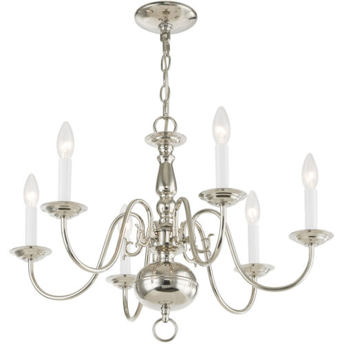 6 Light Polished Nickel Chandelier with Steel base material-Lighting LumensChandeliers