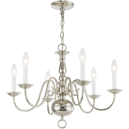 6 Light Polished Nickel Chandelier with Steel base material-Lighting LumensChandeliers