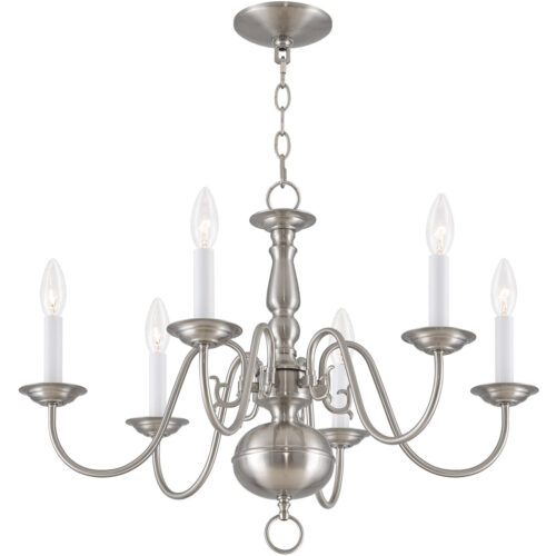 6 Light Brushed Nickel Chandelier with Steel base material-Lighting LumensChandeliers