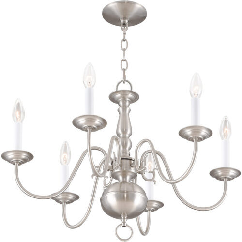 6 Light Brushed Nickel Chandelier with Steel base material-Lighting LumensChandeliers