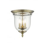 3 Light Antique Brass Ceiling Light fixture with Hand Blown Clear Glass Shade-Lighting LumensFlush Mount Ceiling Lights