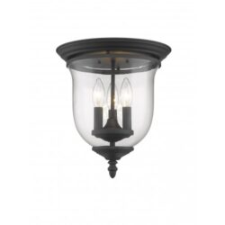 3 Light Black Ceiling Light fixture with Hand Blown Clear Glass Shade-Lighting LumensFlush Mount Ceiling Lights