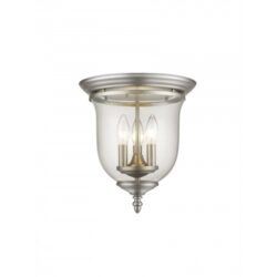 3 Light Brushed Nickel Ceiling Light fixture with Hand Blown Clear Glass Shade-Lighting LumensFlush Mount Ceiling Lights