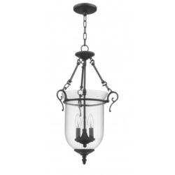 3 Light Bronze Chain Lantern Pendant Lighting Fixture with Hand Blown Clear Glass Shade-Lighting LumensLantern