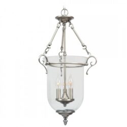 3 Light Brushed Nickel Chain Lantern Pendant Lighting Fixture with Hand Blown Clear Glass Shade-Lighting LumensLantern