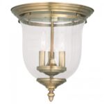 3 Light Antique Brass Ceiling Light fixture with Hand Blown Clear Seeded Glass Shade-Lighting LumensFlush Mount Ceiling Lights