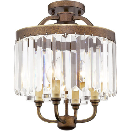 4 Light Palacial Bronze with Gilded Accents Mini Chandelier/Flush Mount with Clear Crystals Shade-Lighting LumensChandeliers