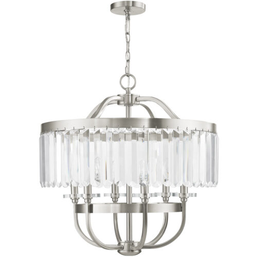 6 Light Brushed Nickel Chandelier with Steel base material-Lighting LumensChandeliers