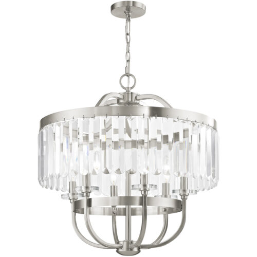 6 Light Brushed Nickel Chandelier with Steel base material-Lighting LumensChandeliers