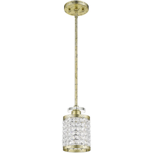 1 Light Winter Gold Mini Pendant with Clear Crystals Shade-Lighting LumensPendant Lights