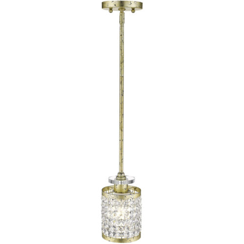 1 Light Winter Gold Mini Pendant with Clear Crystals Shade-Lighting LumensPendant Lights