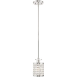 1 Light Brushed Nickel Mini Pendant with Clear Crystals Shade-Lighting LumensPendant Lights