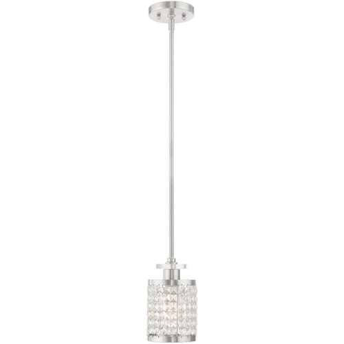 1 Light Brushed Nickel Mini Pendant with Clear Crystals Shade-Lighting LumensPendant Lights