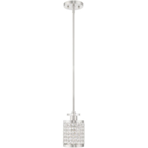 1 Light Brushed Nickel Mini Pendant with Clear Crystals Shade-Lighting LumensPendant Lights