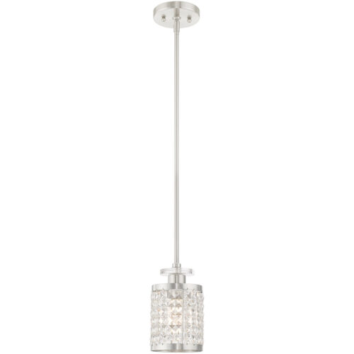 1 Light Brushed Nickel Mini Pendant with Clear Crystals Shade-Lighting LumensPendant Lights