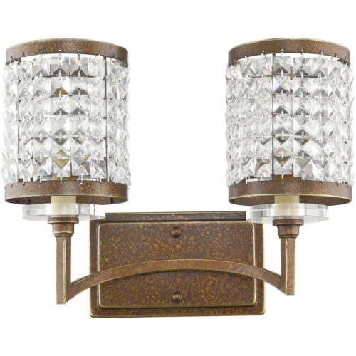 14.25 inch 2 Light Palacial Bronze Bathroom Vanity light fixture with Clear Crystals Shade-Lighting LumensBath/Vanity