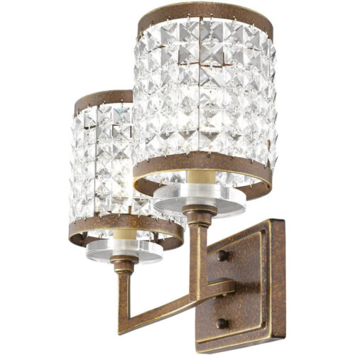 14.25 inch 2 Light Palacial Bronze Bathroom Vanity light fixture with Clear Crystals Shade-Lighting LumensBath/Vanity