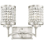 14.25 inch 2 Light Brushed Nickel Bathroom Vanity light fixture with Clear Crystals Shade-Lighting LumensBath/Vanity